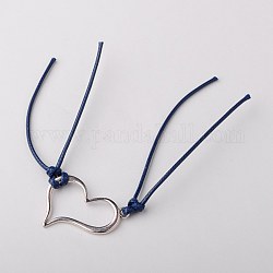 Korean Waxed Polyester Cord Bracelet Making, with Tibetan Style Alloy Findings, Heart, Antique Silver, Marine Blue, 190mm
