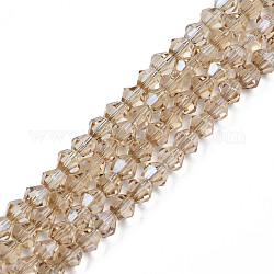 Placcare trasparente perle di vetro fili, sfaccettato, bicono, grano, 4x4.5mm, Foro: 0.9 mm, circa 84~109pcs/filo, 12.6~21.26 pollice (32~54 cm)