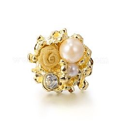 Alloy Acrylic Pearl Rings, with Iron Findings and Cloth, Golden, 17mm
