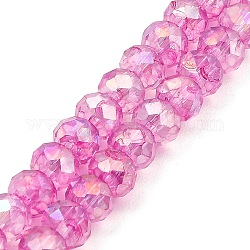 Fili di perle di vetro imitazione giada verniciati a spruzzo, ab colore placcato, sfaccettato, tondo, rosa caldo, 6x5mm, Foro: 1.2 mm, circa 90pcs/filo, 17.72'' (45 cm)