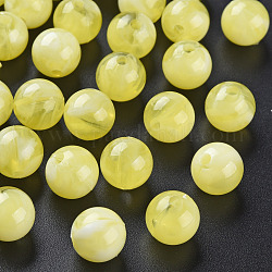 Abalorios de acrílico, de piedras preciosas de imitación, redondo, amarillo champagne, 10mm, agujero: 1.6 mm, aproximamente 1000 unidades / 500 g