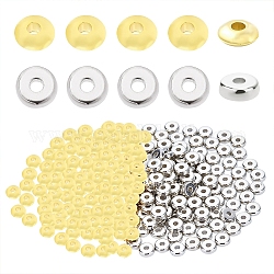 PandaHall Elite 600Pcs 2 Colors CCB Plastic Spacer Beads, Flat Round, Platinum & Light Gold, Mixed Color, 5x1.5mm, Hole: 1.2mm, 300pcs/color