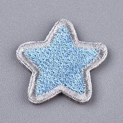Computerized Embroidery Cloth Self Adhesive Reusable Patches, Stick on Patch, for Kids Clothing, Jackets, Jeans, Backpacks, Star, Light Sky Blue, 20x21x2mm