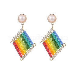 Boucles d'oreilles pendantes en forme de losange tressé de graines japonaises avec perles en plastique, boucles d'oreilles pendantes en laiton doré pour femme, colorées, 45mm, pin: 0.6 mm