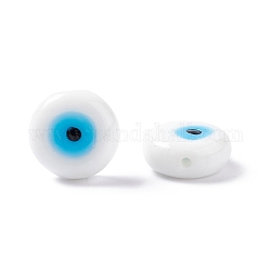 Main mal de perles au chalumeau des yeux, la moitié foré, plat rond, blanc, 12~12.5x5mm, Trou: 1.2mm