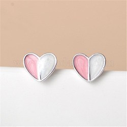 Aretes de esmalte de corazón para niña mujer, Pendientes de latón, rosa, Platino