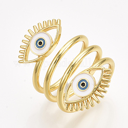 Латунь манжеты кольца, открытые кольца, с эмалью, глаз, золотые, Размер 9, 19 мм