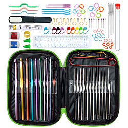 DIY Hand Knitting Craft Art Tools Kit for Beginners, with Storage Case, Crochet Needles Set, Knitting Needles, Needles Stitch Marker, Scissor, Lime, 18.5x13.5x2cm
