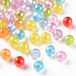 Perles en acrylique transparente, de couleur plaquée ab , ronde, couleur mixte, 6x5mm, Trou: 1.8mm, environ 4400 pcs/500 g