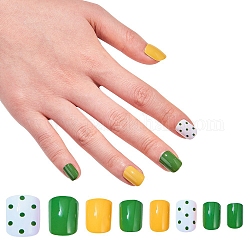 Set di nail art, con punte per unghie in plastica 24 pz, 24 pezzo di colla per unghie gelatina doppio lato, verde, 14.5~23x7~14mm, su 24 pc / insieme