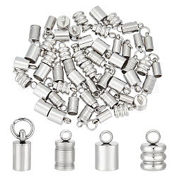 Unicraftale 60Pcs 4 Style 201 & 304 Stainless Steel Cord Ends, Column, Stainless Steel Color, 9~10x4~6mm, Hole: 2~3.2mm, Inner Diameter: 3.2~5mm, 15Pcs/style