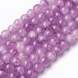 Rociar perlas de vidrio pintado hebras, redondo, medio de la orquídea, 8~8.5mm, agujero: 1.5 mm, aproximamente 100 pcs / cadena, 31.1 pulgada (79 cm)
