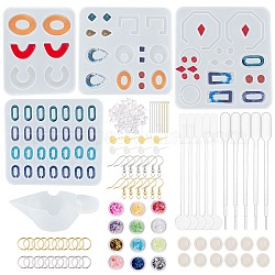 DIY Geometrical & Letter Shape Earring Silicone Mold Kits, Resin Jewelry Making, Include Brass Earring Hooks & Stud Earring Settings & Plastic Ear Nuts, Mixed Color, 170x160x6mm