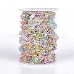 Chaînes de perles en verre manuels, non soudée, avec les accessoires en laiton, avec bobine, puces, couleur argentée, colorées, 5~11x4~7mm, environ 32.8 pied (10 m)/rouleau