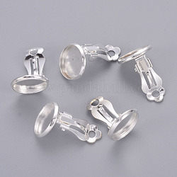 Flat Round Brass Clip-on Earring Settings, Jewelry Findings, Nickel Free, Silver Color Plated, 16x14mm, Tray: 12mm