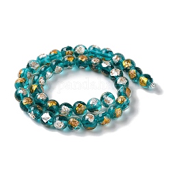 Handmade Gold & Silver Foil Lampwork Beads, Round, Dark Turquoise, 12mm, about 33pcs/strand, 15.59 inch(39.6cm)