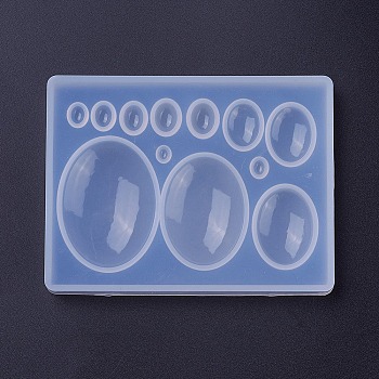 Silicone Cabochon Molds, Resin Casting Molds, For UV Resin, Epoxy Resin Jewelry Making, Oval, White, 86x66x10mm, Inner Size: 3~38x2~28mm