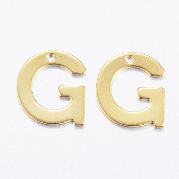 304 charms in acciaio inox, letter.g, oro, 11x10x0.8mm, Foro: 1 mm