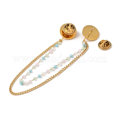 Круглая брошь-цепочка с подвеской из нержавеющей стали 304 и окрашенного камня&nbsp;JEWB-S021-01G-02-1