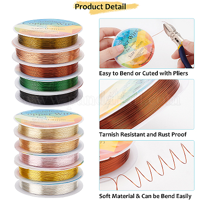 Fingerinspire 10 Rolls 10 Colors Round Copper Jewelry Wire, Mixed Color, 28  Gauge, 0.3mm, about 65.61 Feet(20m)/roll, 1roll/color