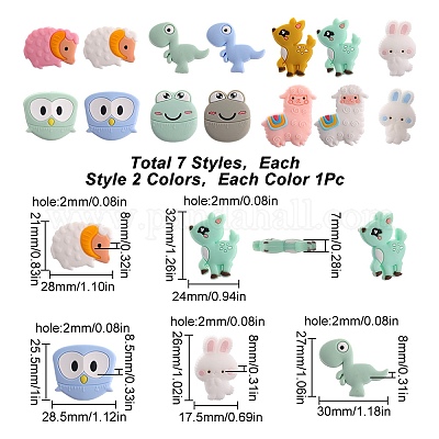 Wholesale SUNNYCLUE 1 Box 14Pcs Animal Silicone Beads Cute Silicone Focal  Beads Bulk Rabbit Sheep Frog Large Beads Owl Colorful Rubber Chunky Beads  for Jewellery Making Beading Kits DIY Pens Lanyards Keychain 