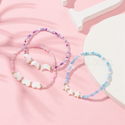 SPRING PARK 3Pcs/Set Solid color Drawstring Bag Beads Bracelet