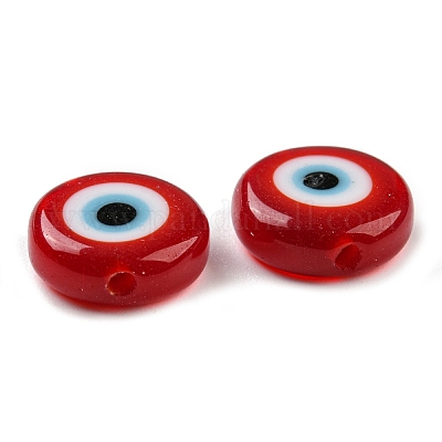 Handmade bösen Blick lampwork flache runde Perle Stränge&nbsp;LAMP-L058-12mm-06A-1
