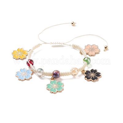 Glass Bead and Flower Charm Bracelet