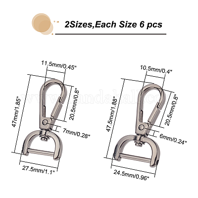 WADORN 12pcs Detachable Snap Hook Swivel Clasp, 2 Sizes Metal Swivel Snaps  Hooks with D Rings Metal Swivel Lanyards Trigger Snap Hooks Push Gate Clip,  detachable hook