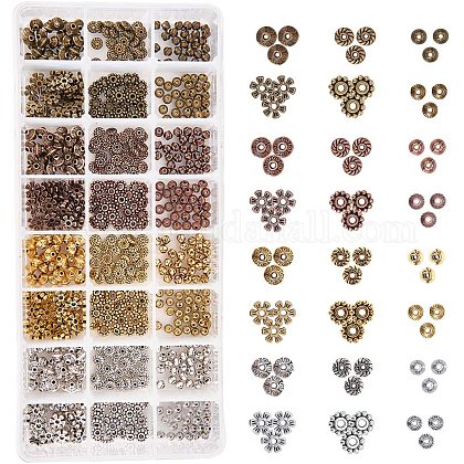 PandaHall Elite 720pcs 6 Styles 4 Colors Tibetan Alloy Spacer Beads Jewelry Findings Accessories for Bracelet Necklace Jewelry Making TIBEB-PH0004-22-1