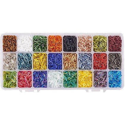 PandaHall about 8400 Pcs Silver Lined Beads Glass Bugle Seed Beads 24 Colors Tube Space Bead Length 6mm for Jewelry Making SEED-PH0012-02-1
