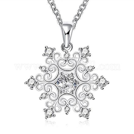 Di modo della catena fiocco di neve cavo in ottone popolare collana pendente zirconi NJEW-BB00231-1