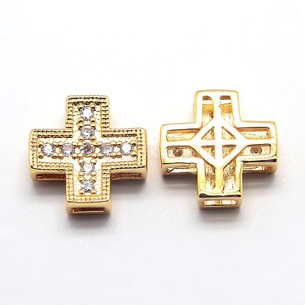 Hollow Brass Micro Pave Cubic Zirconia Slide Charms ZIRC-N002-06G-1