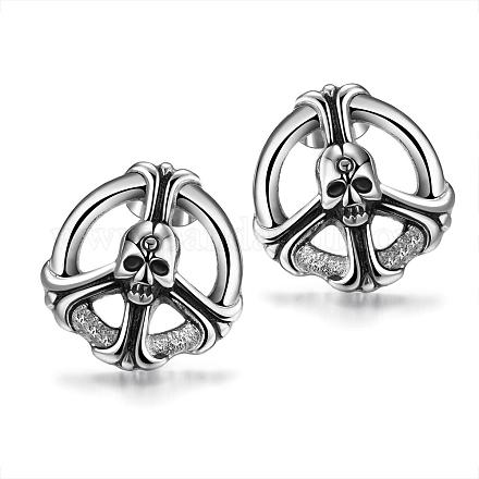 Peace Sign with Skull 316L Stainless Steel Stud Earrings EJEW-BB01996-1