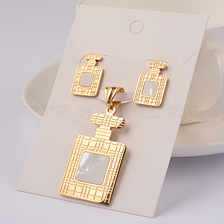 Perfume Bottle 304 Stainless Steel Resin Pendant & Stud Earring Jewelry Sets X-SJEW-I077-18-1