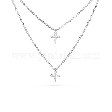 Tinysand@cz gioielli 925 ciondolo croce in argento sterling con zirconi cubici due collane a più livelli TS-N014-S-18-1