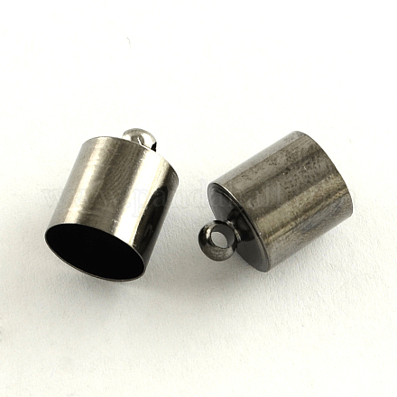 真鍮製コードエンドパーツ  エンドキャップ  カドミウムフリー＆鉛フリー  コラム  ガンメタ色  9x4mm  穴：1.5mm  3.5mm内径 KK-R011-06-B-1