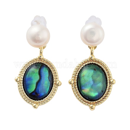 Boucles d'oreilles pendantes en perles et coquillages paua EJEW-P256-09G-1