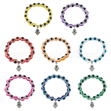 Anattasoul 8 pièces 8 couleurs mauvais œil résine perles bracelets extensibles serti de breloques main hamsa BJEW-AN0001-66-1