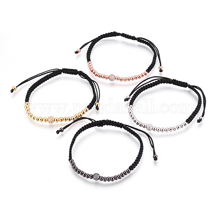 Adjustable Brass Braided Beaded Bracelets BJEW-JB03777-1