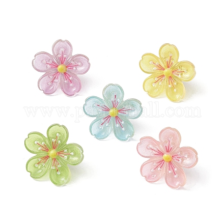 Flower Resin Cabochon Map Pins AJEW-TB00007-1