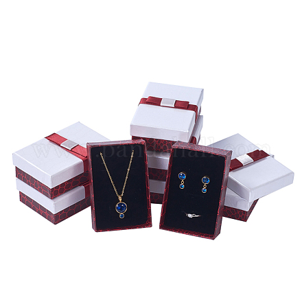 Boîtes de bijoux en carton rectangle rempli de coton kraft avec bowknot X-CBOX-N006-03-1