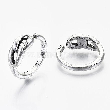 メンズ亜鉛合金カフフィンガー指輪  オープンリング  カドミウムフリー＆鉛フリー  アンティークシルバー  サイズ9  内径：19mm RJEW-N029-011-1