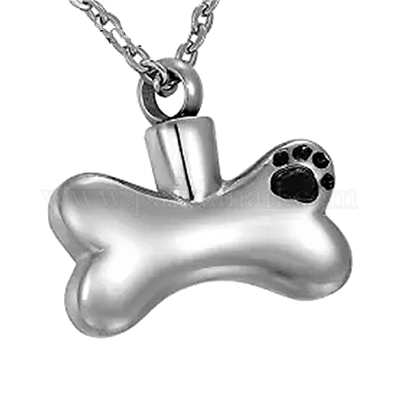 Hueso de perro de acero de titanio con collares con colgante de huella de pata PW-WG28857-02-1