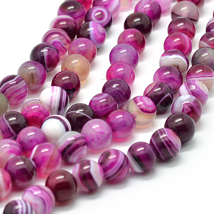 Agata a strisce naturali / fili di perle di agata fasciate G-K166-13-6mm-03-1