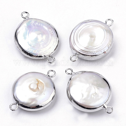 Conectores de eslabones de perlas keshi naturales chapados X-PEAR-S012-04P-1