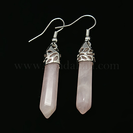 Boucles d'oreilles de mode quartz rose naturel EJEW-G073-8-1