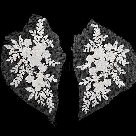 Gorgecraft 2 confezione 3d fiore ricamo tessuto di pizzo fiore della vita modello poliestere ricamo appliques abito da sposa cheongsam accessori maglia cucire sulle toppe ornamenti da cucire per abito da sposa DIY-WH0304-580-1