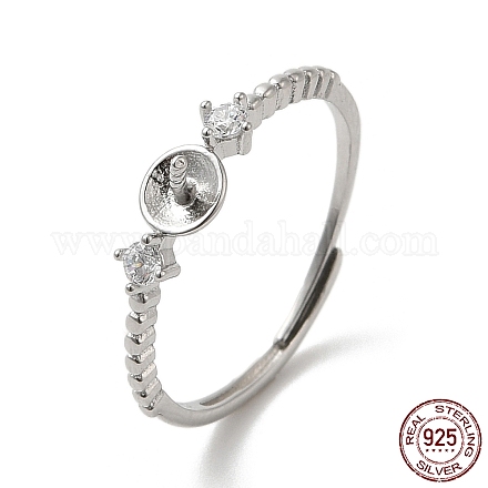 Rhodium Plated 925 Sterling Silver Micro Pave Cubic Zirconia Adjustable Ring Settings STER-NH0001-61P-1