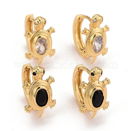Real 18K Gold Plated Brass Cubic Zirconia Huggie Hoop Earrings EJEW-C012-06-1